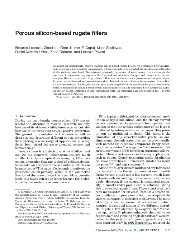 (PDF) Porous silicon-based rugate filters
