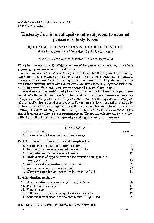 (PDF) Unsteady flow in a collapsible tube subjected to external ...