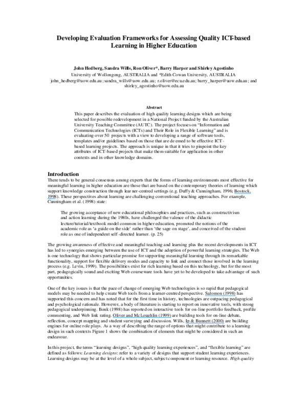 (PDF) Developing evaluation frameworks for assessing quality ICT-based ...
