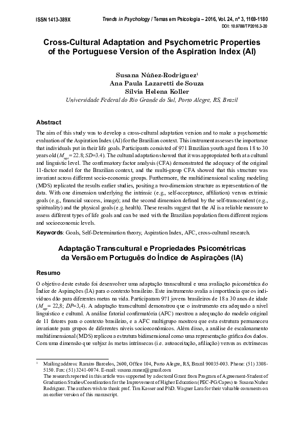 (PDF) Cross-Cultural Adaptation and Psychometric Properties of the ...