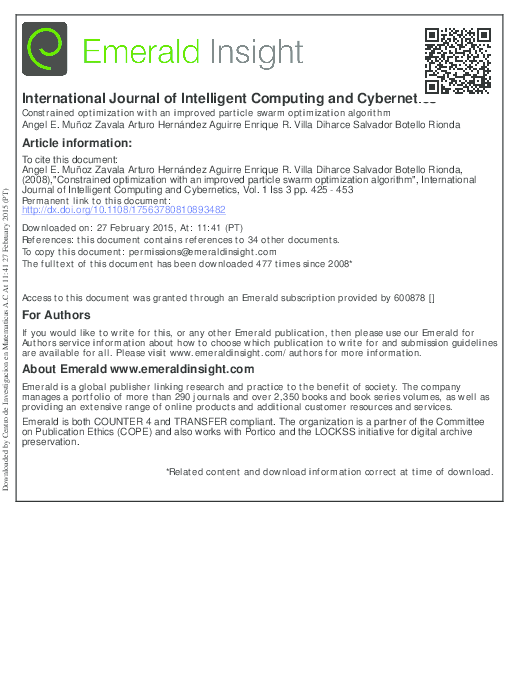 (PDF) Constrained optimization with an improved particle swarm ...