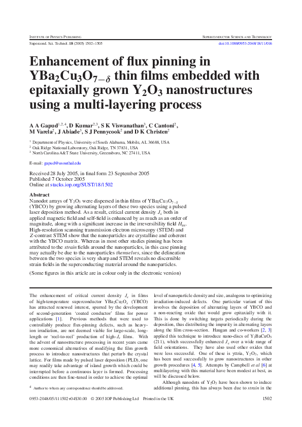 (PDF) Enhancement of flux pinning in YBa2Cu3O7-delta thin films ...