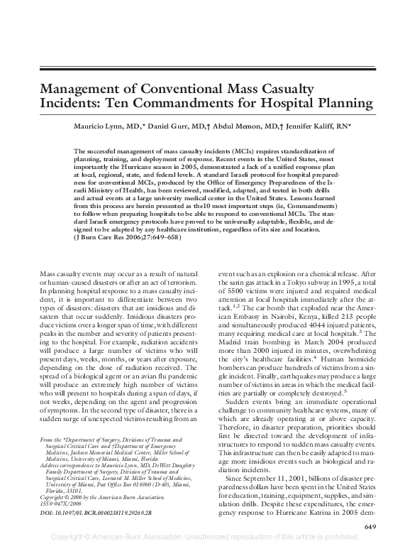 (PDF) Management of Conventional Mass Casualty Incidents Ten