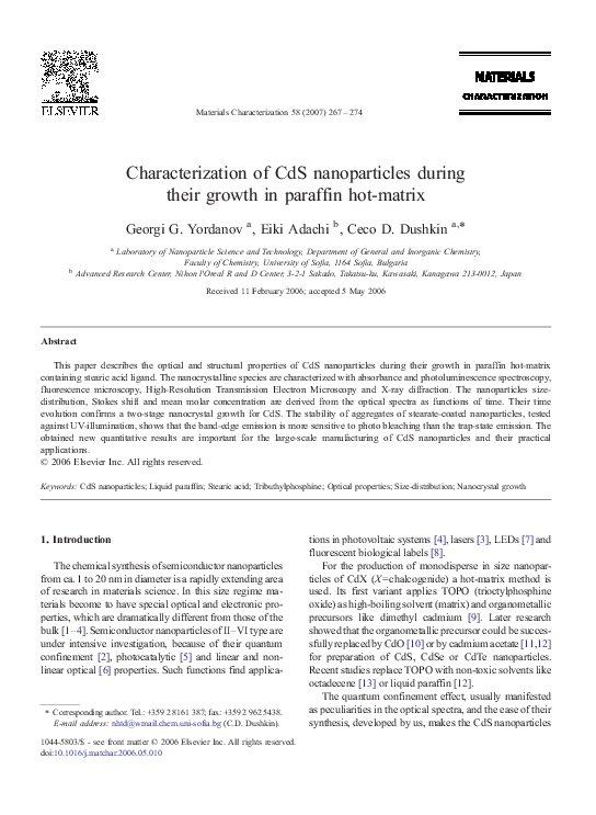 (PDF) Characterization of CdS nanoparticles during their growth in ...