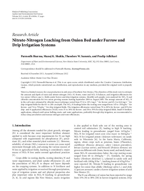 (PDF) Nitrate-Nitrogen Leaching from Onion Bed under Furrow and Drip ...