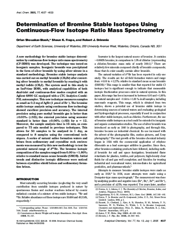 (PDF) Determination of Bromine Stable Isotopes Using ContinuousFlow