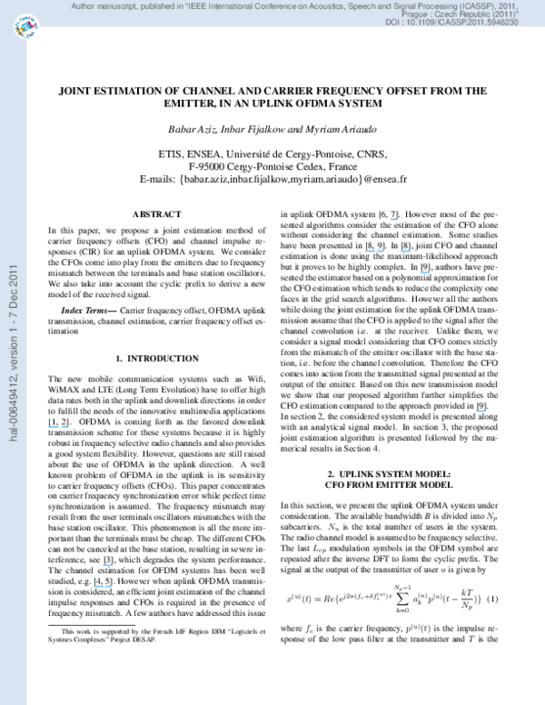 (PDF) Joint estimation of channel and carrier frequency offset from the ...