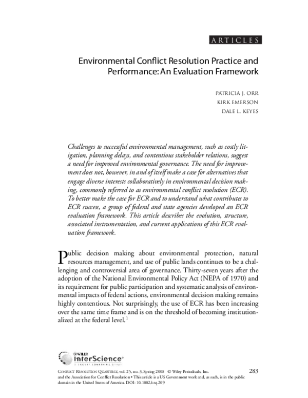 (PDF) Environmental conflict resolution practice and performance An