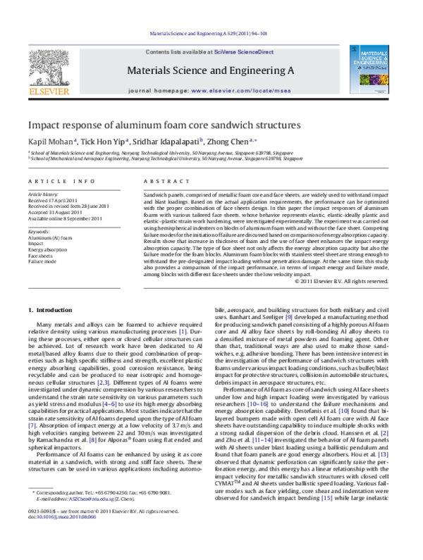 (PDF) Impact response of aluminum foam core sandwich structures