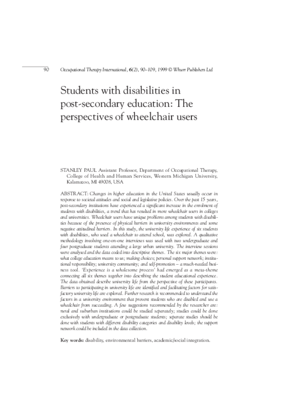 (PDF) College Students with Disabilities Their Future and Success