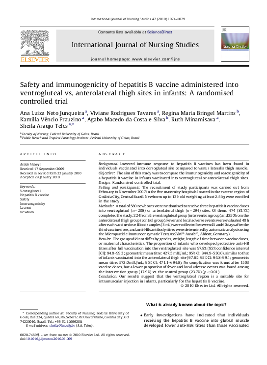 (PDF) Safety and immunogenicity of hepatitis B vaccine administered ...