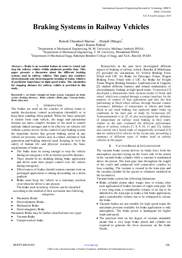 (PDF) Braking Systems in Railway Vehicles Divyanshu Bhardwaj