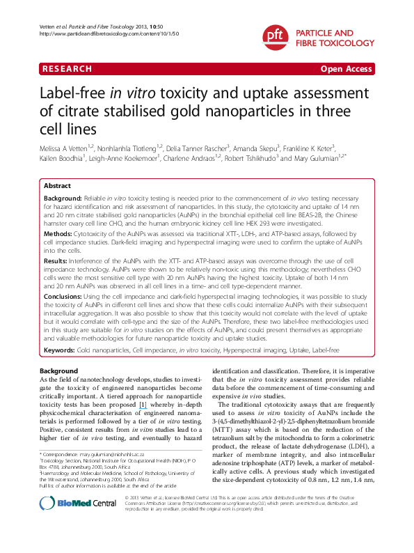 (PDF) Label-free in vitro toxicity and uptake assessment of citrate ...