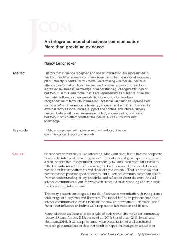 (PDF) An integrated model of science communication — More than ...