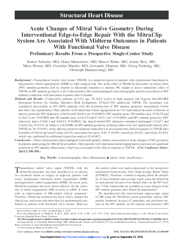 (PDF) Acute changes of mitral valve geometry during interventional edge ...