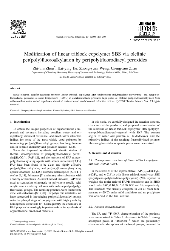 (PDF) Modification of linear triblock copolymer SBS via olefinic per ...