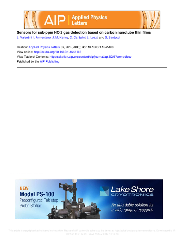 (PDF) Sensors for sub-ppm NO2 gas detection based on carbon nanotube ...
