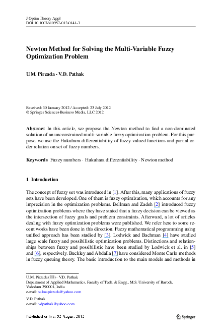(PDF) Newton Method for Solving the Multi-Variable Fuzzy Optimization ...
