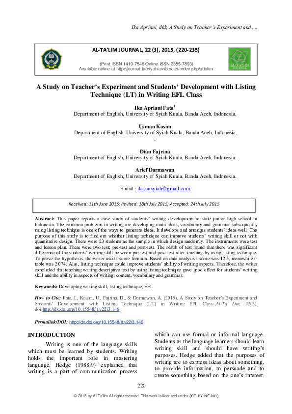 (PDF) A Study on Teacher’s Experiment and Students’ Development with ...