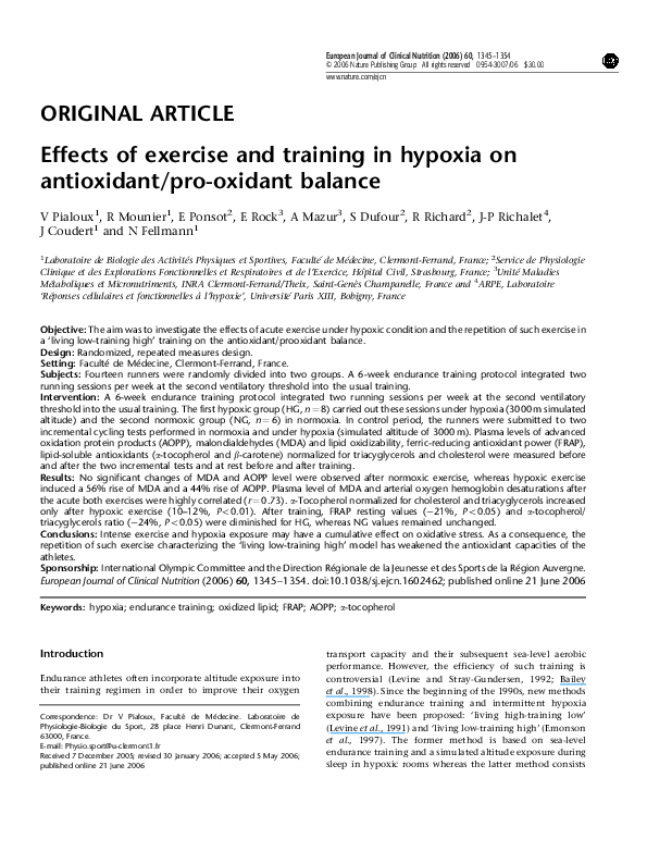 (PDF) Effects of exercise and training in hypoxia on antioxidant/pro ...