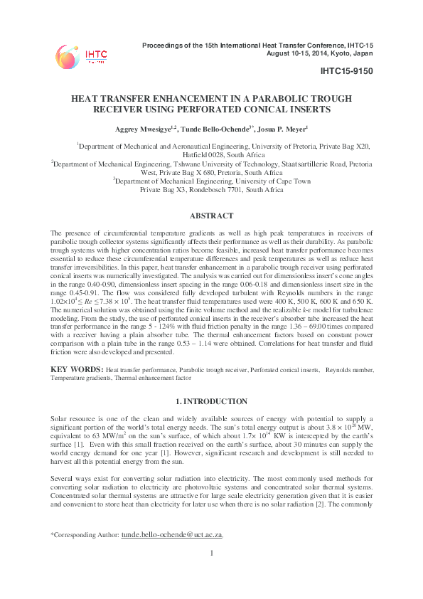 (PDF) Heat transfer enhancement in a parabolic trough receiver using ...
