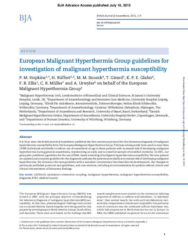 (PDF) European Malignant Hyperthermia Group guidelines for ...