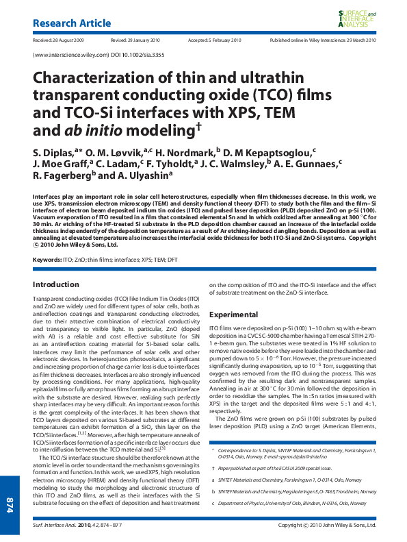 (PDF) Characterization of thin and ultrathin transparent conducting oxide (TCO) films and TCOSi