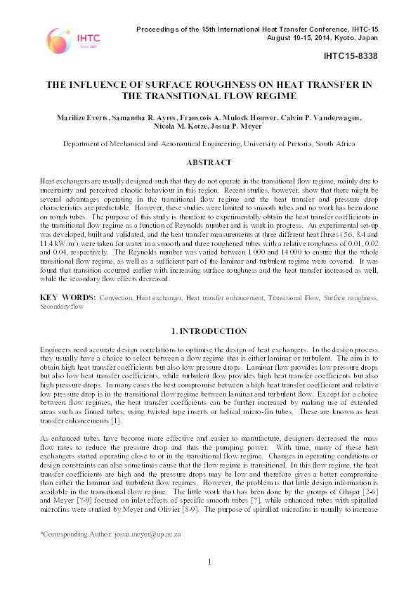 (PDF) The influence surface roughness on heat transfer in the ...