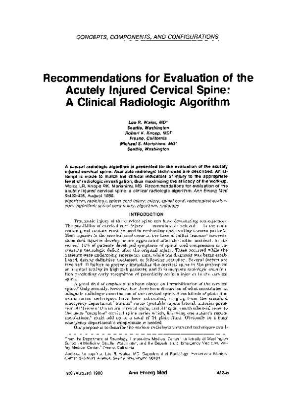 (PDF) Recommendations for evaluation of the acutely injured cervical ...