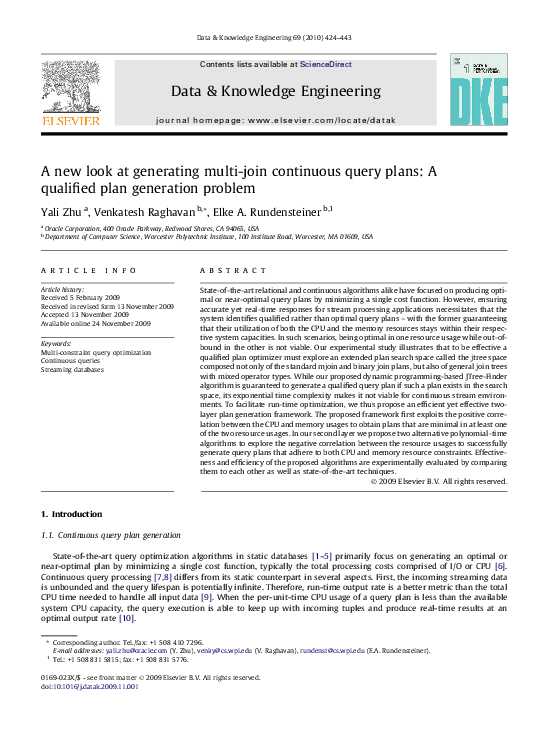 (PDF) A new look at generating multi-join continuous query plans: A ...