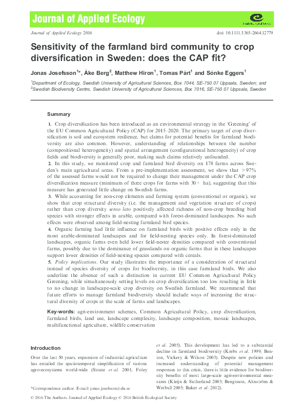 Picture Idea: Pdf Sensitivity Of The Farmland Bird Community To Crop
