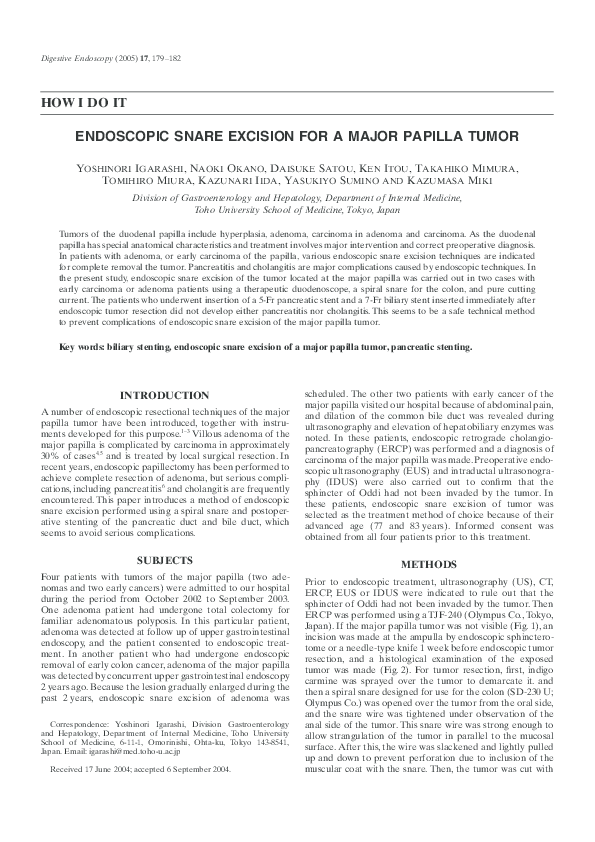 (PDF) Endoscopic snare excision for a major papilla tumor