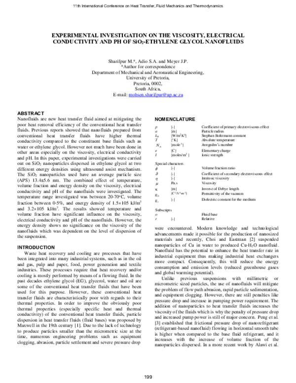 (PDF) Experimental investigation on the viscosity, electrical ...
