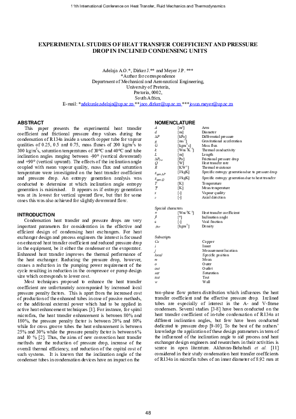 (PDF) Experimental studies of heat transfer coefficient and pressure ...