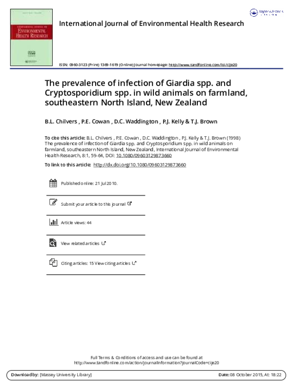 (PDF) The prevalence of infection of Giardia spp. and Cryptosporidium ...