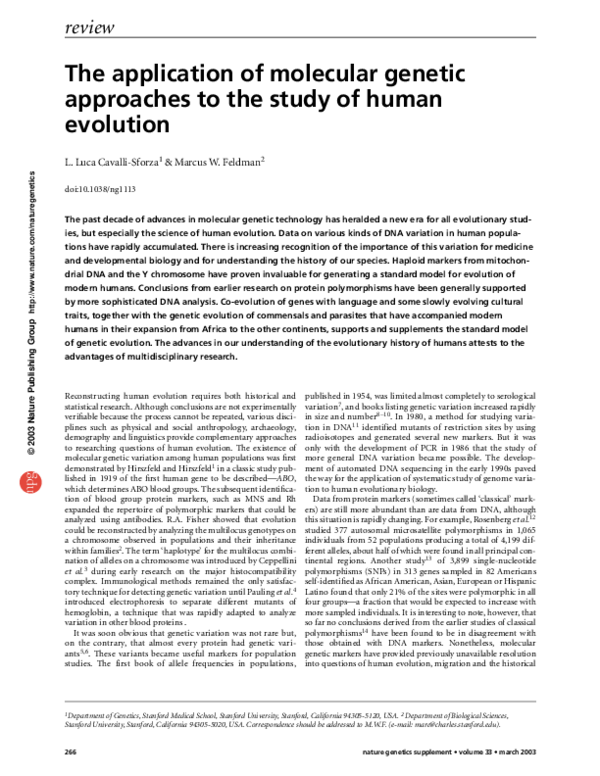 (PDF) The application of molecular genetic approaches to the study of ...