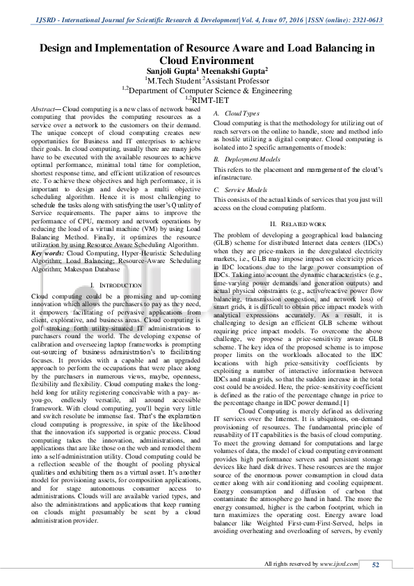 (PDF) Design and Implementation of Resource Aware and Load Balancing in ...