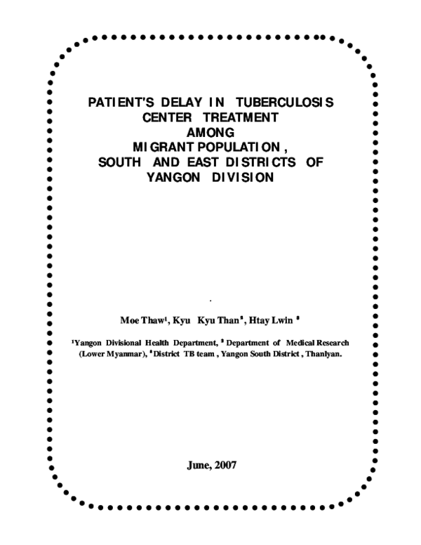 Pdf Patient S Delay In Tuberculosis Center Treatment Among