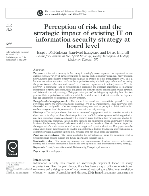(PDF) Perception of risk and the strategic impact of existing IT on ...