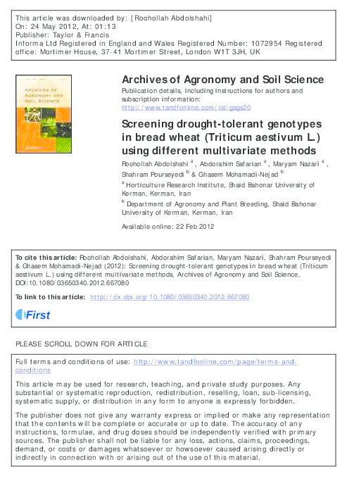 (PDF) Screening drought-tolerant genotypes in bread wheat (Triticum ...