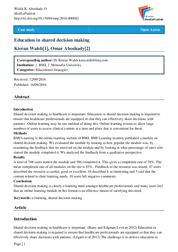 (PDF) Education in shared decision making