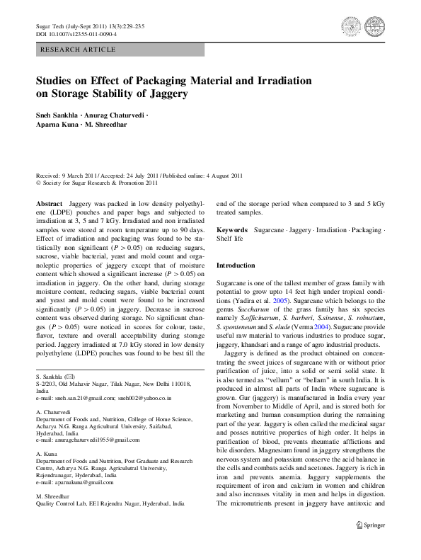 (PDF) Studies on Effect of Packaging Material and Irradiation on ...