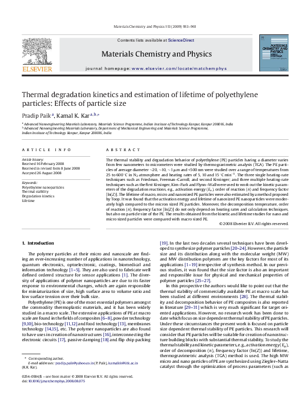 (PDF) Thermal degradation kinetics and estimation of lifetime of ...