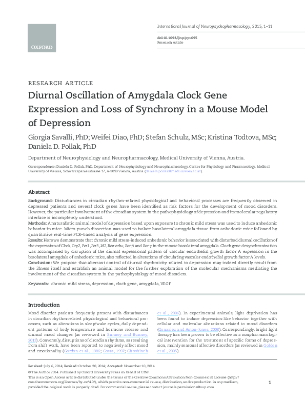 (PDF) Diurnal oscillation of amygdala clock gene expression and loss of ...
