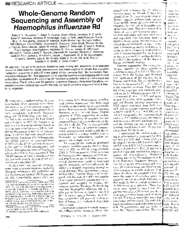 (PDF) Wholegenome random sequencing and assembly of Haemophilus influenzae Rd Adam Who