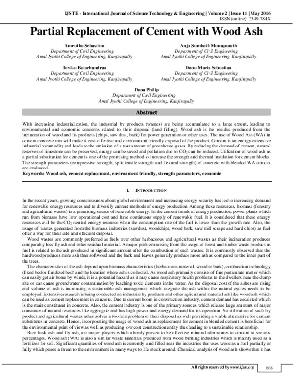 (PDF) Partial Replacement of Cement with Wood Ash IJSTE