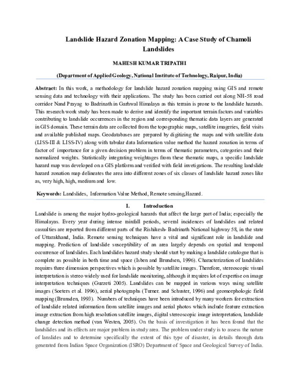 (DOC) Landslide Hazard Zonation Mapping: A Case Study of Chamoli Landslides