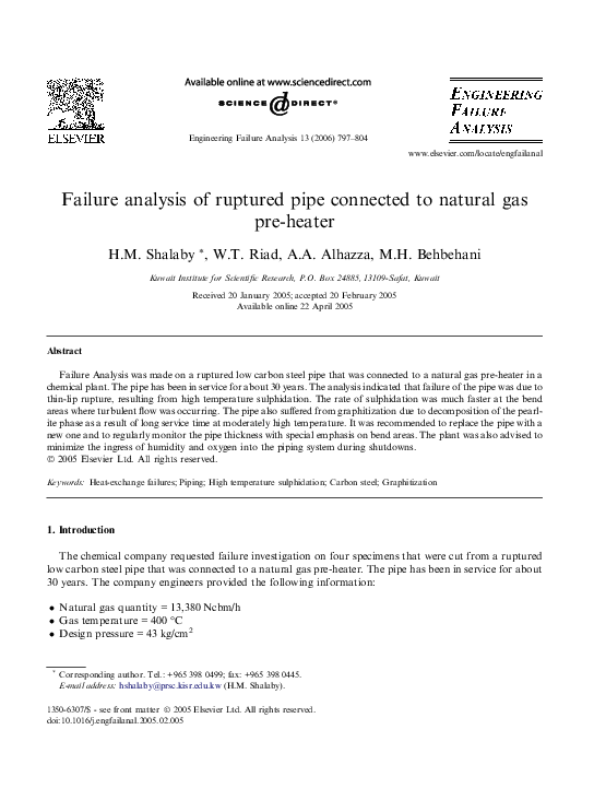 (PDF) Failure analysis of ruptured pipe connected to natural gas preheater