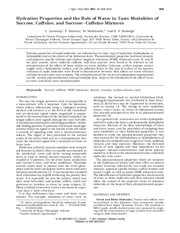 (PDF) Hydration Properties and the Role of Water in Taste Modalities of ...