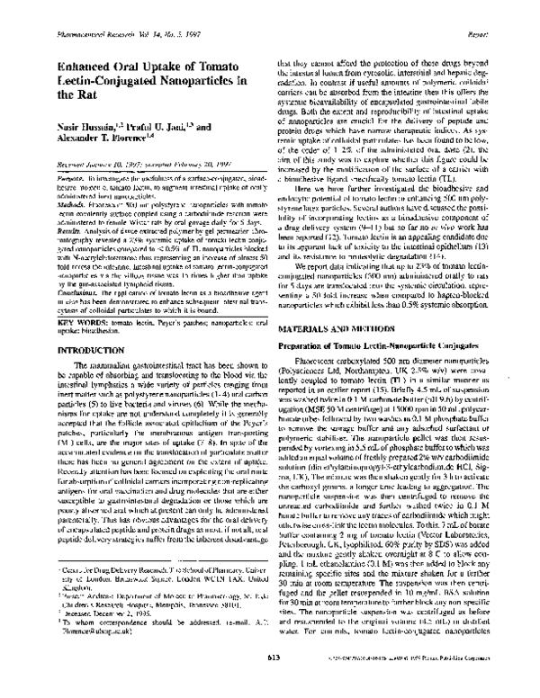 (PDF) Enhanced Oral Uptake of Tomato LectinConjugated Nanoparticles in